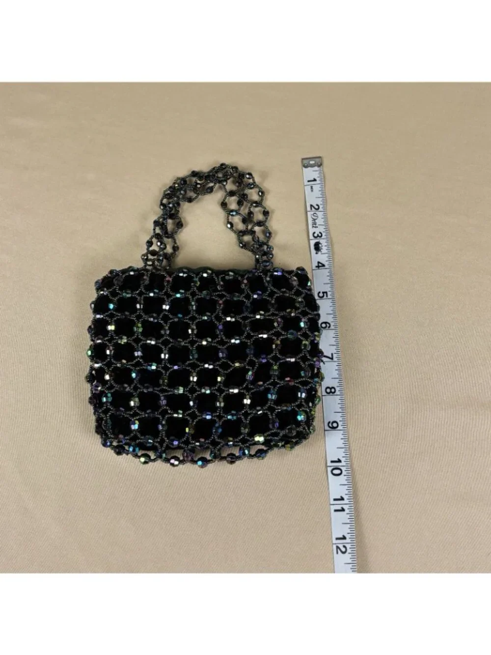 Vintage Green Velvet Beaded Evening Handbag Glass Beads Formal Handbag B58